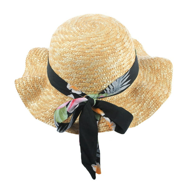 ALLDECOR Children Curling Bow Sun Protective Straw Hat Hand-Woven Beach Sun Hat 